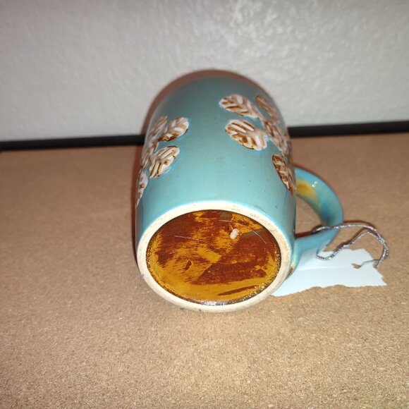 Blue Mug with Coffee Snowflakes Christmas Winter Tea Ceramic Embossed Pattern - Picture 7 of 8